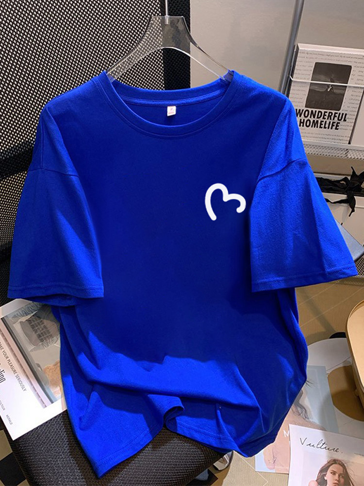 Klein Blue Pure Cotton Short-Sleeve T-Shirt for Women, 2026 Summer New Style, Loose Fit, Plus Size, White Half-Sleeve Top, Trendy