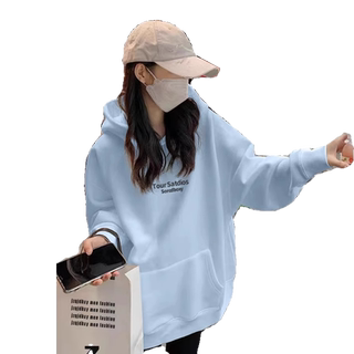 奶蓝色加绒加厚连帽纯棉卫衣女2025年新款秋冬洋气宽松设计感外套