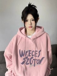 Pink Cotton Sweatshirt for Women, Spring and Autumn 2025 New Style, Hooded, Loose, Trendy, Niche Design, Lazy Style Jacket Top