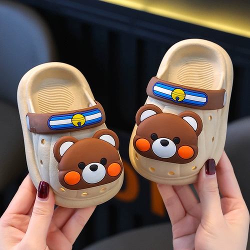 Детская обувь, летние детские тапочки для раннего возраста, нескользящие слайдеры для мальчиков, с медвежатами