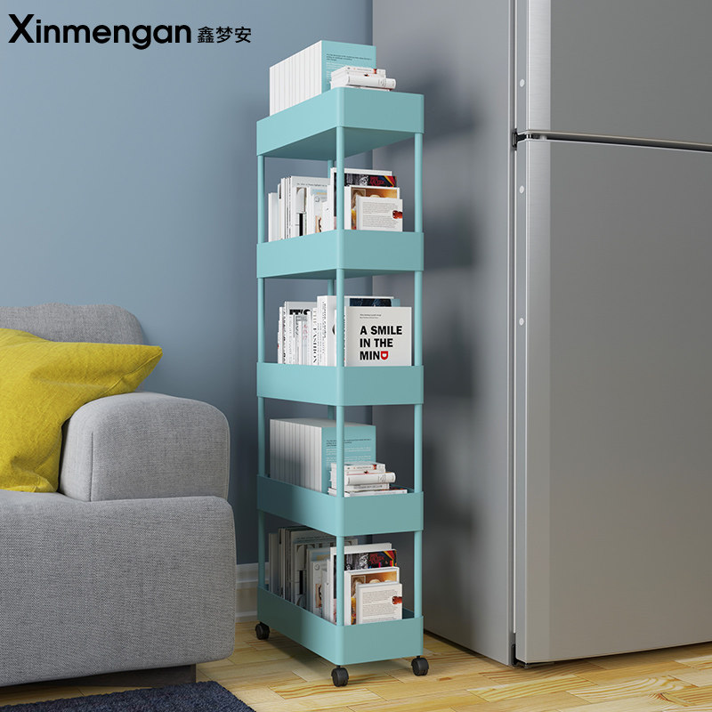 Bookcase ground floor multilayer shelving household minimalist bedroom with wheel shelving net red small shelf to move