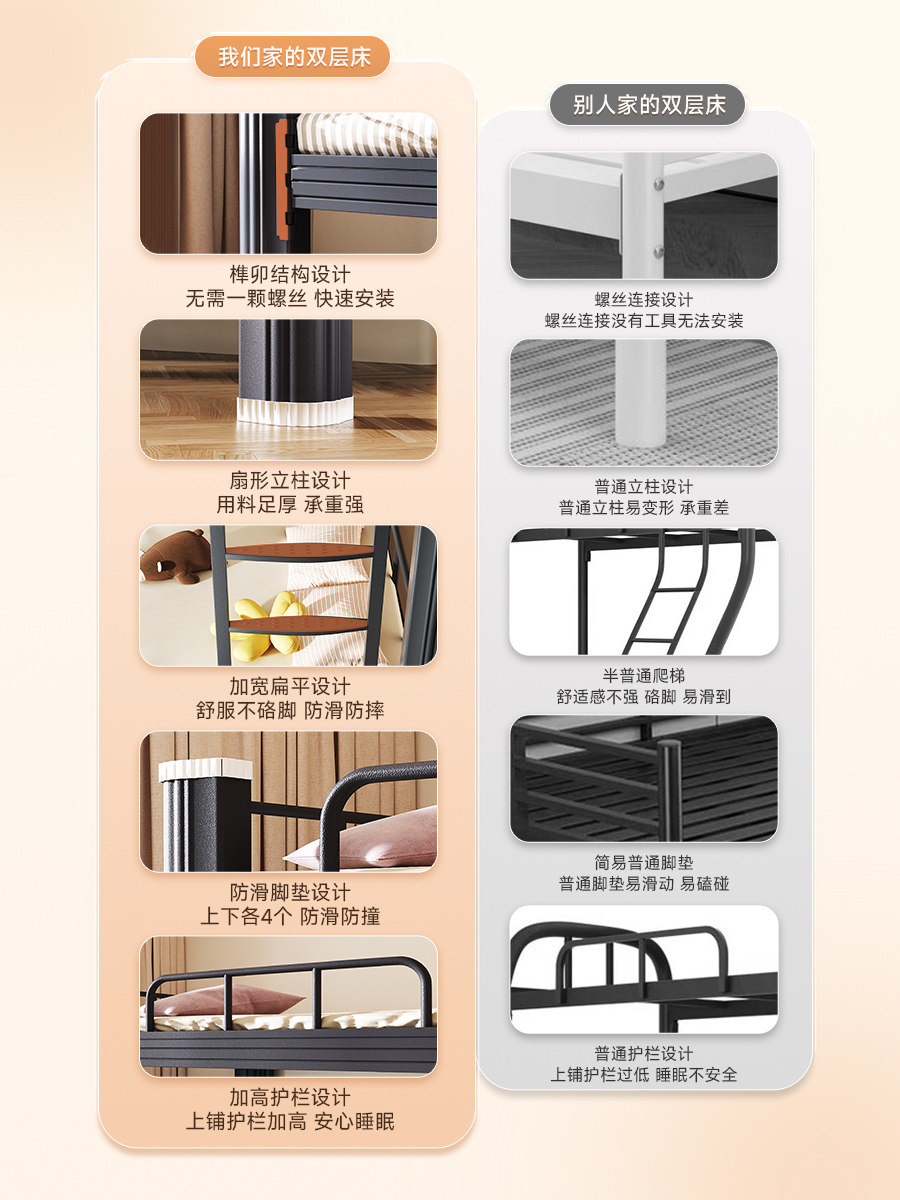 Bunk Bed Iron Frame Double Staff Dormitory Bunk Bed School Apartment Iron Frame High and Low Wrought Iron Bed Frame Double Decker Bed