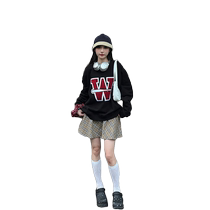 American trendy brand retro black pullover sweatshirt for women fashionable chic high-end lazy style oversize top trendy