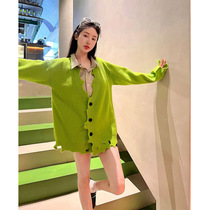Early autumn 2022 New advanced senses blouses female Korean version Dont make a foreign air Lazy Breeze Green Needle Weaselwear Jacket Tide