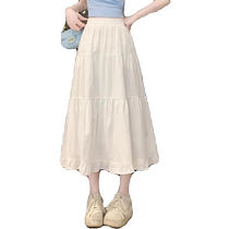 White skirt for women summer new style high-waisted slim pleated A-line umbrella skirt casual and versatile mid-length pleated skirt