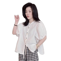 French high-end white short-sleeved shirt for women summer thin loose shirt puff-sleeved top shirt doll shirt