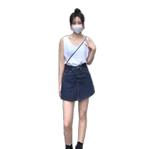 Retro denim shorts womens summer thin culottes high-waisted straight slim a-line pants versatile hot girl hot pants culottes