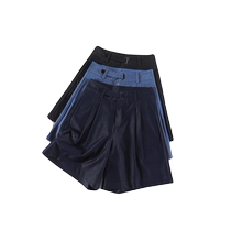 Dark blue Tencel denim shorts womens summer thin high-waisted loose wide-leg mid-pants a-line skirt pants five-quarter pants