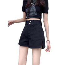 Black denim shorts for women summer 2024 new high-waisted slimming versatile a-line wide-leg pants hot pants for small people