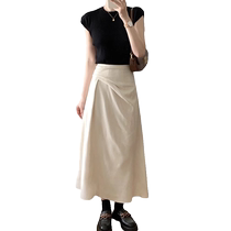 Pear-shaped figure high-waisted A-line skirt for women summer new slimming waist mid-length French skirt