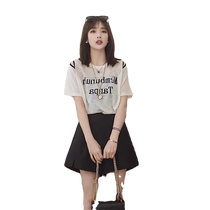European ice silk knitted short-sleeved T-shirt for women in summer thin loose slim letter European high-end big-name top