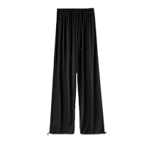 Black sun protection pants for women 2024 summer new style high waist drape straight casual wide leg pants drawstring ice silk sports pants