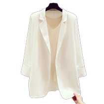 Chiffon small suit sun protection cardigan womens summer thin white high-end suit blouse suspender top