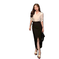 French style white mid-sleeve shirt for women summer new high-end chic and beautiful small shirt five-quarter sleeve top