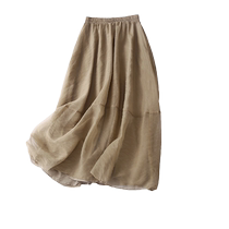 Cotton and linen skirt for women summer elastic high-waisted pleated skirt pear-shaped figure covering the crotch and slimming mid-length a-line umbrella skirt