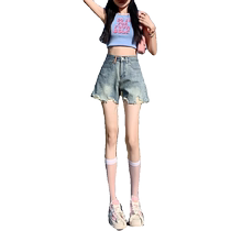 High-waisted denim shorts for women summer 2024 new straight slim versatile a-line pants for hot pants for hot girls