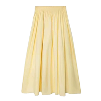 French Hepburn style yellow skirt for women spring and autumn new high-waist slim A-line skirt elastic waist mid-length umbrella skirt