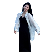 White Tencel sun protection shirt for women summer thin French back slit chiffon shirt cardigan with sun protection clothing