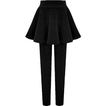 Black fake two-piece leggings for women autumn and winter outer wear velvet thickened warm one-piece culottes with skirt