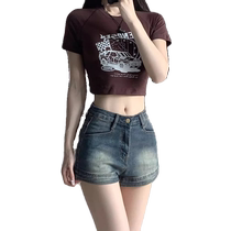 Retro denim shorts for women summer 2024 new high-waisted elastic tight-fitting slim and versatile hot pants for hot girls