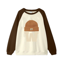 Contrast color raglan sleeve mid-length sweatshirt for women to cover buttocks spring and autumn new American retro loose casual versatile top