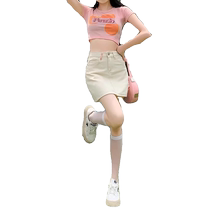 Retro high-waisted denim short skirt for women summer thin high-waisted slim A-line hip skirt casual anti-exposure skirt