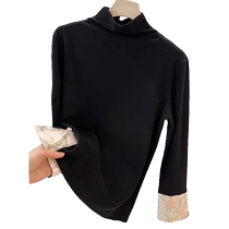 New Chinese style womens national style half turtleneck bottoming shirt for spring and autumn with long-sleeved shirt and embroidered cuffs splicing top