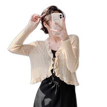 Sunscreen Knit Cardiovert Woman Summer Thin hanging band Skirt External air conditioning hooded jacket Shoulder Ice shoulder jacket jacket