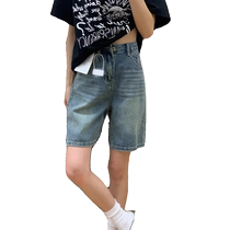 Retro denim shorts for women summer new high-waisted straight loose medium pants small casual versatile five-point pants