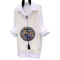 Short these things knitted vest shirt two-piece set new heavy industry embroidery national style sleeveless vest with shirt