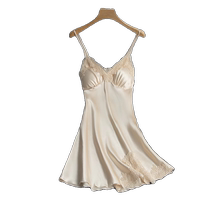 Sexy pajamas with breast pads for women summer ice silk thin 2024 new summer hot lace suspender nightgown