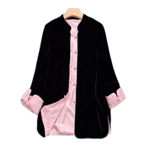 Improved Tang suit new Chinese style velvet cotton coat womens autumn and winter new style high-end button design Chinese style shirt