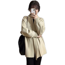 Hong Kong style retro knitted cardigan for women autumn and winter 2024 new loose lazy and versatile mid-length soft waxy sweater jacket