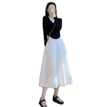 French Hepburn style white skirt for women spring and autumn high waist drape A-line skirt temperament commuting mid-length umbrella skirt