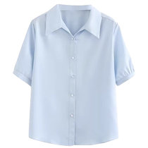 Temperament short-sleeved chiffon shirt for women summer thin large size slightly fat mm white shirt slimming versatile polo collar top