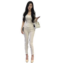 Womens spring and summer high-waist elastic slim-fitting skinny jeans with plump hips and beautiful buttocks white pants pencil pants small-legged pants