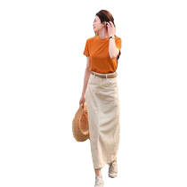 Джинсовая юбка с высокой талией и разрезом для женщин новая летняя повседневная универсальная юбка-трапеция закрывающая промежность и утягивающая юбка средней длины