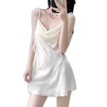 Sexy Pajamas for Women Spring and Summer Ice Silk Suspender Nightgown Set Lace Pure Desire with Breast Pad 2024 New Home Clothes