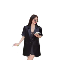 Acetate satin short-sleeved sun protection suit jacket for women summer new style high-end temperament commuting versatile suit top