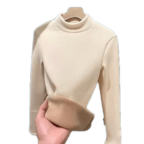 2 pieces of velvet thickened thermal underwear for women in autumn and winter half turtleneck lamb velvet heating bottoming shirt Northeastern thermal underwear