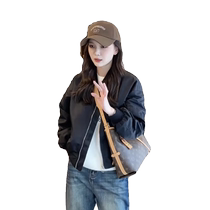 Hong Kong style retro black baseball uniform jacket for women spring and autumn new European style foreign style age-reducing casual versatile short top