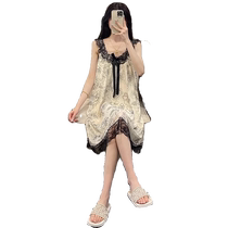 Womens summer pajamas mesh nightgown with chest pads and suspenders 2024 new style can be worn outside thin sleeveless summer home clothes