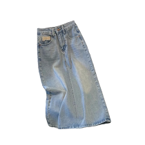Light color denim skirt womens new summer brand mid-length high-waist slim slit A-line skirt hip-hugging skirt