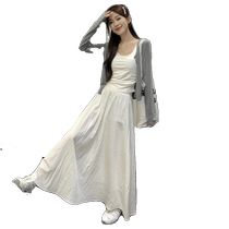 French ice silk knitted sun protection cardigan for women in summer thin temperament shawl with suspender skirt and blouse top