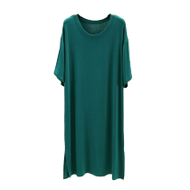 Modal nightgown for women summer thin short-sleeved mid-length dress pajamas loose ice silk home clothes can be worn outside