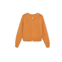 Orange double zipper sweater jacket for women autumn and winter new style Korean version versatile casual loose soft waxy knitted cardigan