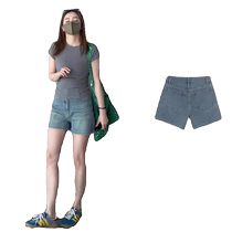 High-waisted denim shorts for women summer 2024 new high-waisted slimming a-line wide-leg pants for small people versatile hot pants