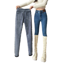 Womens velvet jeans for autumn and winter thickened and warm high-waisted four-way elastic slimming pencil pants tight-fitting pants