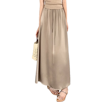 Acetate Satin Skirt Womens Summer High Waist Drape A-Line Skirt Pear Shape Shape Covering Hips and Slimming Mid-Length Umbrella Skirt