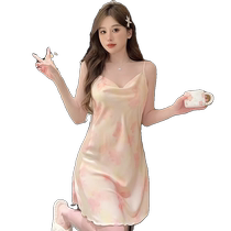 Ice Silk Swing Collar Suspender Nightgown for Women Summer 2024 New Pure Desire Style Thin Summer Sexy Pajamas Home Clothes